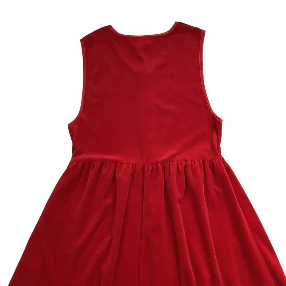 Vintage Red Velvet Midi Maxi Dress L Button Front Pleated A Line Holiday 80s 90s